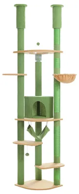 Image de Arbre à grimper Kratzbaum pour chats - Tour pour chats à hauteur réglable (236–258 cm) - XL, multi-étages - 5 niveaux ou plus - Grande hamaca et cachette pour chats - En bois
