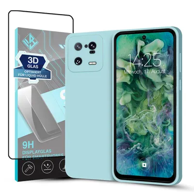 Produktbild von Hülle für Xiaomi 13 Pro 5G mit 9H Displayglas Displayschutz Case Cover Bumper Smartphone Softgrip Schutzhülle Farbe: Hellblau