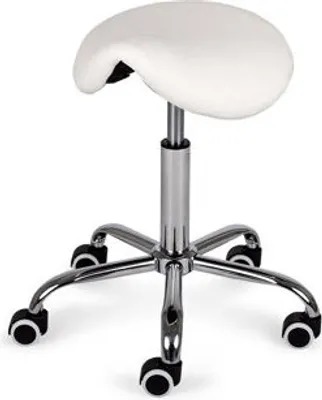 Produktbild von Habys Rollhocker, Sattelhocker, Höhenverstellbar, Arbeitshocker, Drehstuhl, Drehhocker, Kosmetikhocker, Praxishocker, Bürohocker, Lofi Weiß