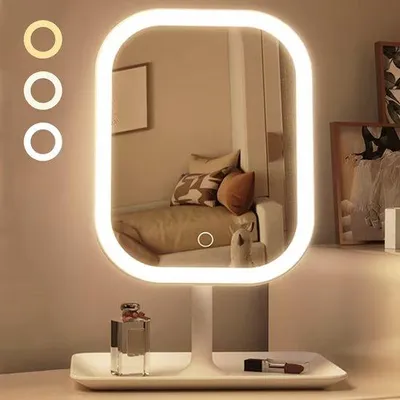 Produktbild von LED-Beleuchtungskosmetikspiegel, tragbarer Reise-Spiegel, faltenloser Spiegel mit Licht, 3 Lichtstufen, intelligenter dimmbarer Touchscreen, USB-ladbar, tragbarer beleuchteter Kosmetikspiegel, Reise-Kap-Spiegel mit Licht