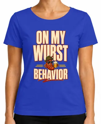 Imagen del producto de Camiseta para mujer "On My Wurst Behavior" con motivos de , diseño de traje tradicional bávaro, color azul, talla XXL