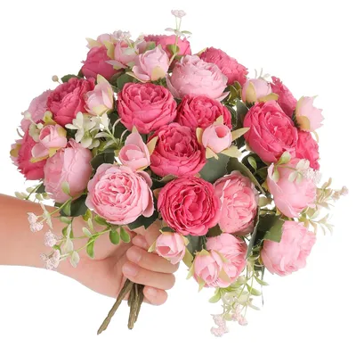 Immagine prodotto di Bouquet artificiale di peonie, fiori di seta rosa, 2 pezzi, decorazione per matrimoni