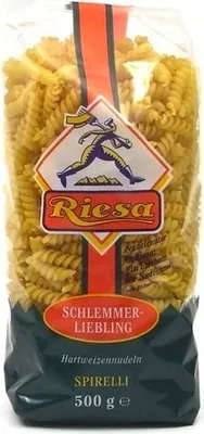 A bag of Riesa Spirelli pasta.