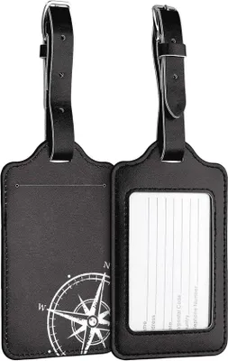 Zdjęcie produktu dla Etykiety na walizki - zestaw 2 sztuk - 11 x 7 cm - czarna sztuczna skóra