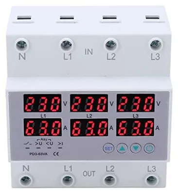 3-Phasen DIN-Schienen Voltmeter AC 390-500V, 1-63A, Über-/Unterspannungsschutz