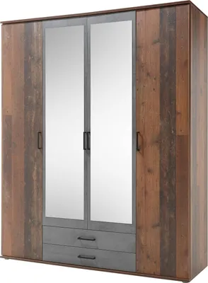 Produktbild von die-möbelfundgrube Kleiderschrank CHICAGO, Old Style Betonoxid, Spiegel, Holzwerkstoff Glas, matt, 197x160x54 cm (H x B x T)