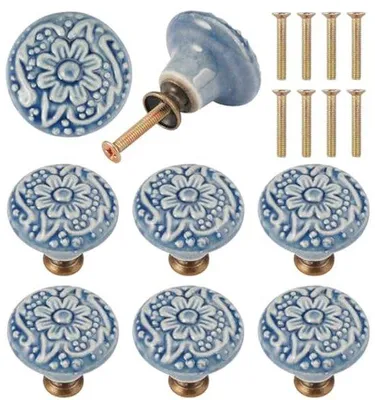 Produktbild von Ultiluxe Möbelknöpfe - 8 Stück - Keramische Schrankknöpfe - Vintage - Blau - 3.4 x 3.2 cm