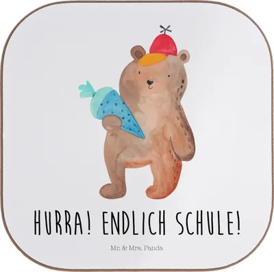 Produktbild von Mr. & Mrs. Panda Untersetzer für Gläser Bär Schultüte - Weiß - Geschenk, Tassen, Grundschule, Coaster, Glas, Tischuntersetzer, Schulanfang, gläseruntersetzer, Einschulung