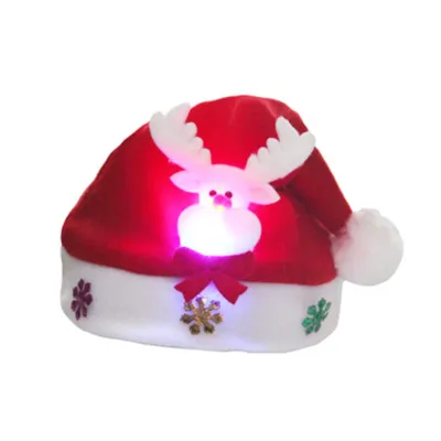 Produktbild von Weihnachtshut Weihnachtsmann Multikolen helles Kinder Kinder Elch Schneemann Schneeflocken Plüsch Ball Neujahrskappe für Cosplay-Mehrfarbiges helles Elchkind