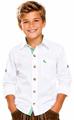 Produktbild von Isar-Trachten Kinder Trachtenhemd "Luis" Hirschmotiv 48202 | Weiß Grün Variante: 116