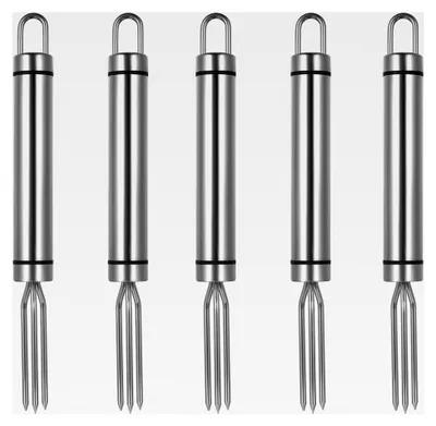 Produktbild von 5 Stück Pellkartoffelgabel mit 3 Zinken aus Edelstahl, wiederverwendbare Pellkartoffelhalter und Maiskolbenhalter