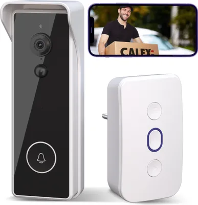 Produktbild von Calex Smart Türklingel mit 2K Full HD Kamera, Nachtsicht, Zwei Wege Sprache, Cloud oder SD Speicher und Chime, Drahtlose Installation