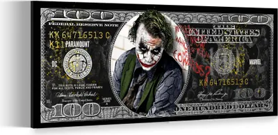 Produktbild von 100 Dollar Joker Edition, Film, Comic Leinwandbild Wandbild Kunstdruck XL Wanddeko: 50x20x2cm