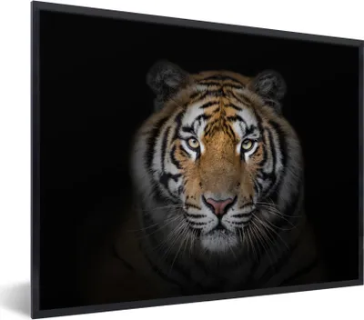 Produktbild von MuchoWow® Gerahmtes Poster Tiger - Wildtiere - Porträt - Schwarz - Tiere 80x60 cm - Poster mit Schwarzem Bilderrahmen Wandposter Rahmen Foto Bilder - Schwarzem - Mit Gestell
