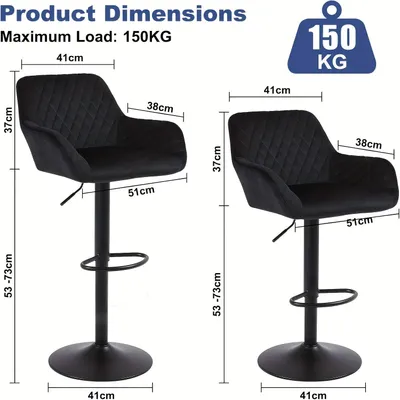 Immagine prodotto di Sgabelli da bar – Set di 3 sgabelli – Regolabili in altezza e girevoli a 360°, con rivestimento in velluto, schienale e braccioli