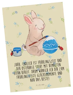 Produktbild von Mr. & Mrs. Panda Grußkarte Hase Marienkäfer - Blumig - Geschenk, Postkarte, Postkarten, Osterhase, Eier Bemalen, Ansichtskarte, Ostergrüße, Fotokarte, Ansichtskarten