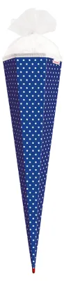 Produktbild von Bastel-Schultüte groß ultramarinblau - weiße Sterne 85 cm - 6-eckig Rot(h)-Spitze und Tüllverschluss weiss