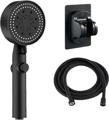 Produktbild von Schwarz Duschkopf Druckerhöhend – Handbrause mit 3 Strahlarten, Duschschlauch mit Duschkopf, Wassersparend, Hochdruck Duschkopf mit Wasserstop Funktion