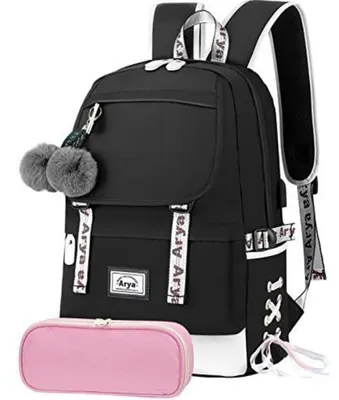 Produktbild von Schulrucksack Mädchen Teenager Rucksack Schultasche 2-10 Klasse Schwarz Wasserabweisend