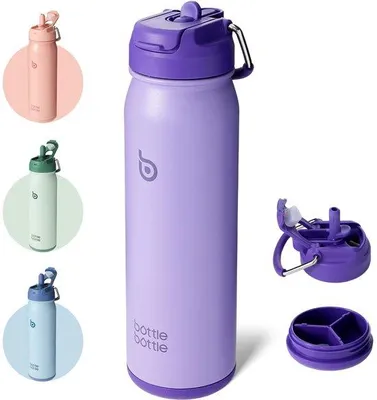 Produktbild von Isolierte Trinkflasche 24oz (709ml) mit Rasenmotivierter Drehverschluss und Arzneimittelbeutel für außerunterrichtliche Bewegungskomfort, isolierte Sportgetränkedose (Lila)