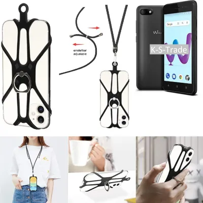 Produktbild von K-S-Trade 3in1 Handykette Handyband Handykordel Halsband Smartphone-Ring Handy-Ring kompatibel mit Wiko Sunny 3 Fingerhalterung Handyring