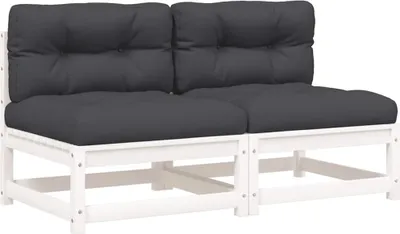 Produktbild von vidaXL Gartensofas ohne Armlehnen mit Kissen 2 Stk. Weiß Kiefernholz