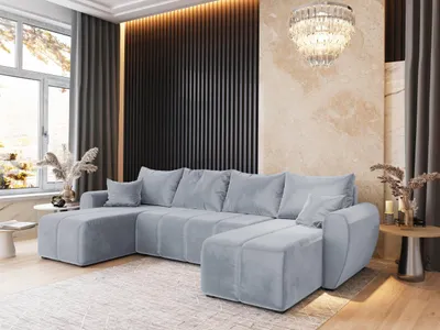 Produktbild von Masseno Ecksofa MADISON U mit Schlaffunktion U-Form, Sofa mit Bettkasten, Wohnzimmersofa, Couch, Soffa, Bettsofa, Couchgarnitur- Hellgrau, PAROS 05