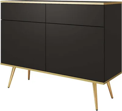Produktbild von FURNLUX Sideboard Oro Black Und Gold 107cm / Hauptfarbe: Schwarz / Abmessungen: 107 x 39 x 85 cm