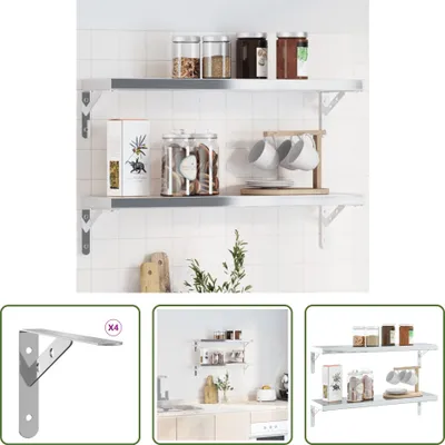 Image de The Living Store Support d'étagère 4 pcs. 20x2,5x14 cm Argenté Acier inoxydable
