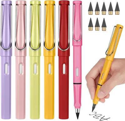 Imagen del producto de Juego de 6 lápices de colores sin tinta, reutilizables, con 8 puntas de repuesto, para dibujar y escribir