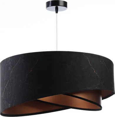 Produktbild von Hängelampe Stoff rund D: 50 cm H: max. 102 cm in Schwarz marmoriert Kupfer E27 Modern Hängeleuchte