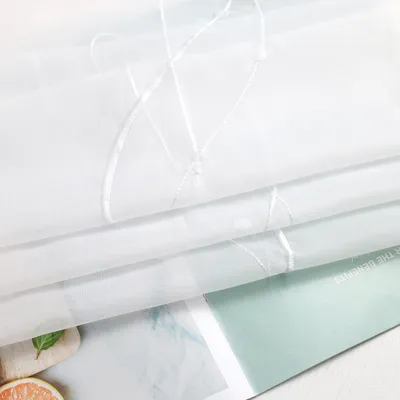 Produktbild von Joyswahl Raffrollo mit Schlaufen Voile Küche Gardine Bestickte Raffgardine mit Wellenperlenmuster Stickerei Weiß BxH: 60x140 cm