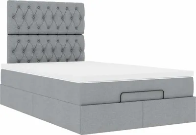 Image de Cadre de lit ottoman avec matelas gris clair 120x190 cm tissu