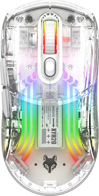 Obrázek produktu pro XYH20 Mouse BT5.0 2.4 G bezdrátová myš, 3 režimy, 2.4 G bezdrátová BT5.0 a USB, drátová, průhledná, RGB, mechanická herní myš pro PC, počítač, notebook, s USB přijímačem, dobíjecí, posuvné tlačítko, 2400 DPI, nastavitelná úroveň, velmi lehká