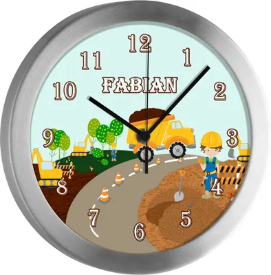 Produktbild von Kinderzimmer Funkwanduhr, Funkuhr Wanduhr Kinder, Baustelle 25 cm