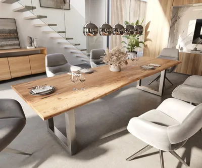 Produktbild von DELIFE Esstisch Edge 300x100 Akazie Natur Edelstahl Breit Live-Edge