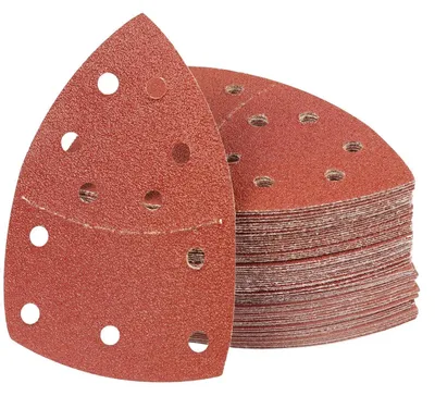 Obrázek produktu pro Brusný papír Delta, 90 kusů, zrnitost 80, suchý zip, rozměry 152x105 mm, pro multibrusky, vhodný pro dřevo, beton a kov