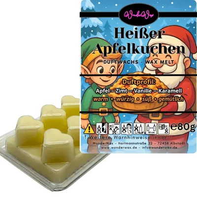 Produktbild von WonderWax Duftwachs Weihnachten Wax Melts für Duftlampe, 6 Herzen Duftmelt Wachsmelt Sojawachs Duftwachs Würfel für Raumdüfte, Wachs Duftöl Winter Indoor Schmelzen für Aromalampe Heißer Apfelkuchen