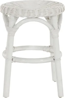 Produktbild von KRINES HOME Hocker aus natürlichem Rattan / Rattanhocker Rund / Beistell-Hocker / Schemel Badhocker (Weiss)