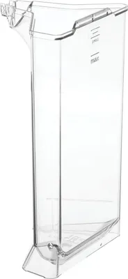 A clear plastic water tank for a coffee machine.