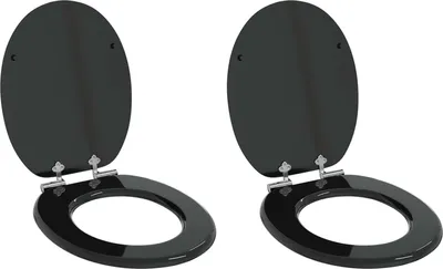 Produktbild von vidaXL Toilettensitz 2 pcs Schwarz 44 x 38 cm Holzwerkstoff