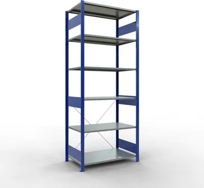 Produktbild von Schulte Fachbodenregal MULTIplus85 Stecksystem | Grundregal | HxBxT 250x100x60cm | 6 Ebenen | Fachlast 85kg | Enzianblau/Verzinkt
