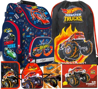 Immagine prodotto di 6pcs HOT WHEELS zaino scuola zaino satchel astuccio matita borsa sportiva MAPPE, SIGN BLOCK, SCHÜRZE zaino scuola per ragazzi