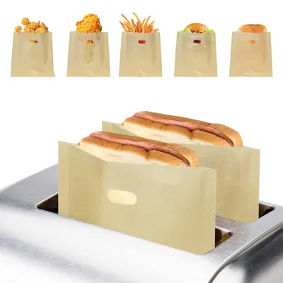 Productafbeelding van 15 herbruikbare, antiaanbaklaag gecoate broodzakjes, wasbaar, 16,5 x 16 cm, hittebestendig tot 260 °C, geschikt voor sandwiches, pizzastukken, panini's en kippennuggets.