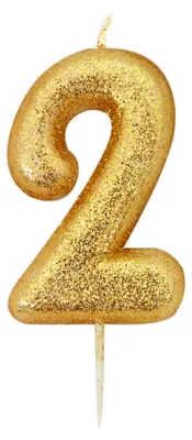 Produktbild von Goldene Glitzer-Zahlenkerze 2 - 8,5 cm mit Halter - Einheitsgröße