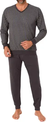 Produktbild von Normann Herren Schlafanzug langarm Pyjama mit Bündchen in eleganter Optik mit V-Hals ; dunkelgrau , 50