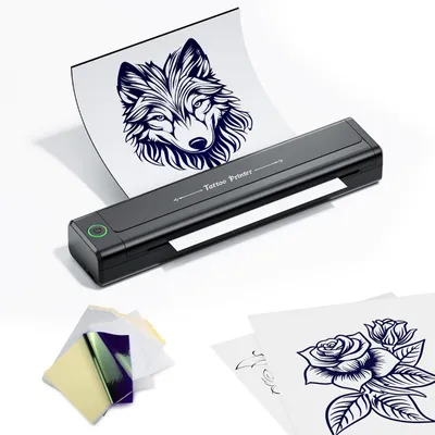 Tattoo-Schablonendrucker, kabellos, Bluetooth, inkl. 10 Transferpapiere, A4