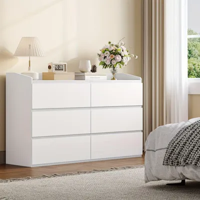 Image de Commode - Meuble de rangement - Armoire - Blanc - 6 tiroirs - Panneau de particules de haute qualité - 138 x 40 x 84 cm