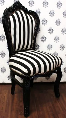 Produktbild von Casa Padrino Barock Esszimmer Stuhl Schwarz / Weiß Streifen / Schwarz B!
