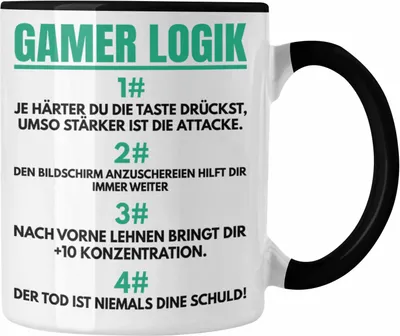 Produktbild von Trendation - Gamer Logik Tasse Geschenk für Jungs Jungen Geschenkidee zum Geburtstag Lustiger Spruch (Schwarz)